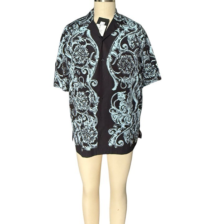 Versace INFORMAL SHIRT BAROQUE MINT PRINT POPLIN FABRIC, sz IT 48