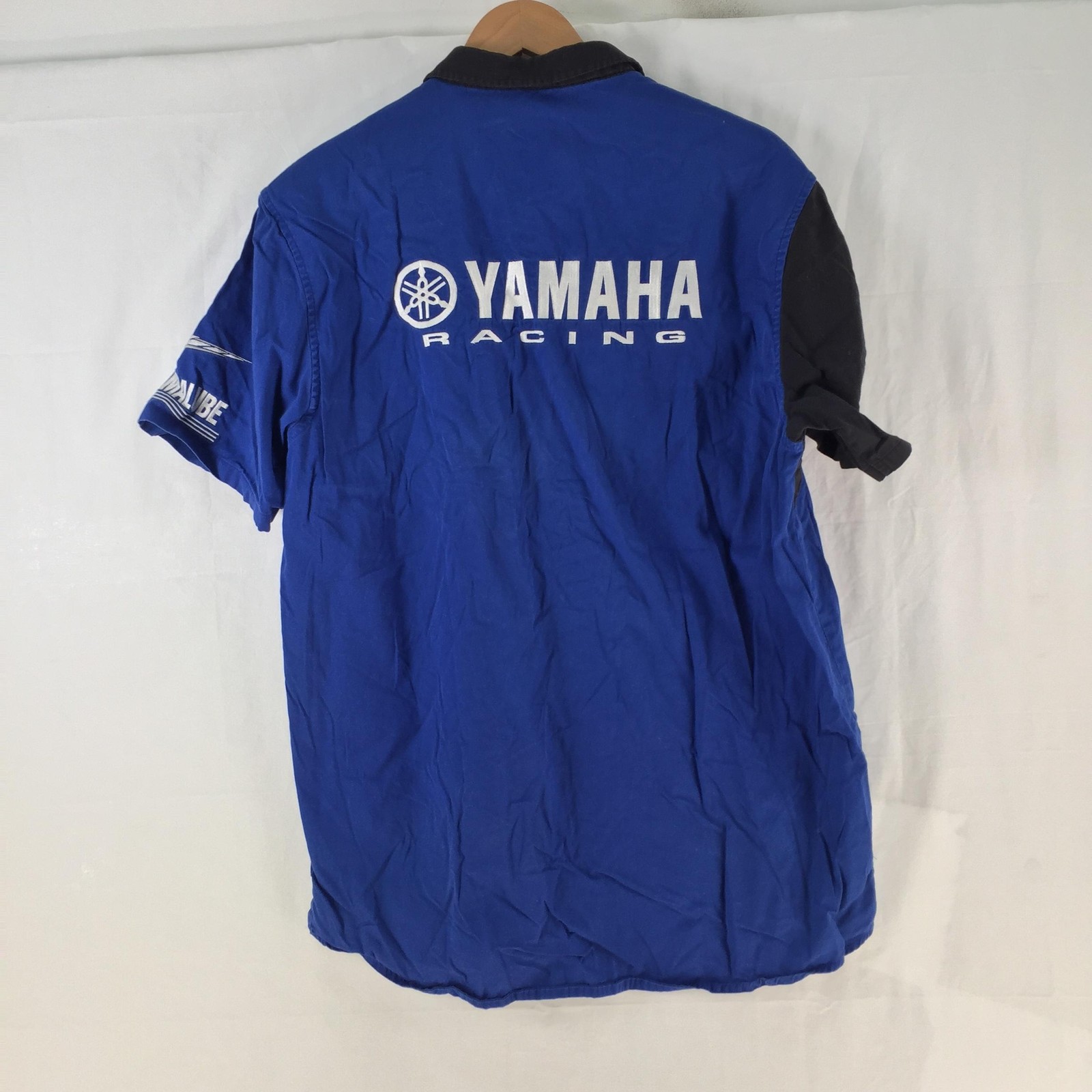 Yamaha Racing Shirt Mens XL Blue Colourblock Button Up Short Sleeve 129324