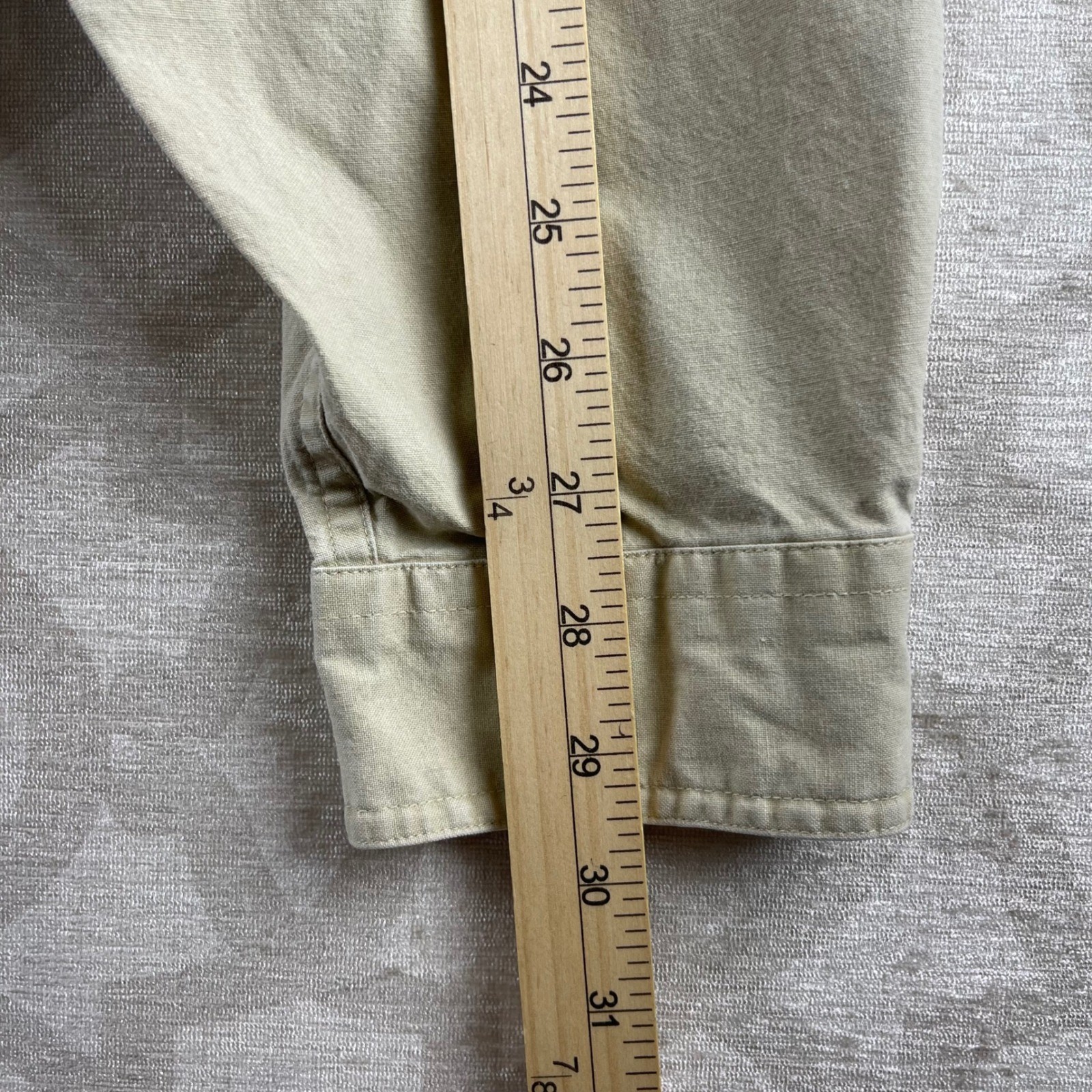 LL Bean Cotton Canvas Mens XXL Khaki Tan Good Long Sleeve Button Down Work Shirt