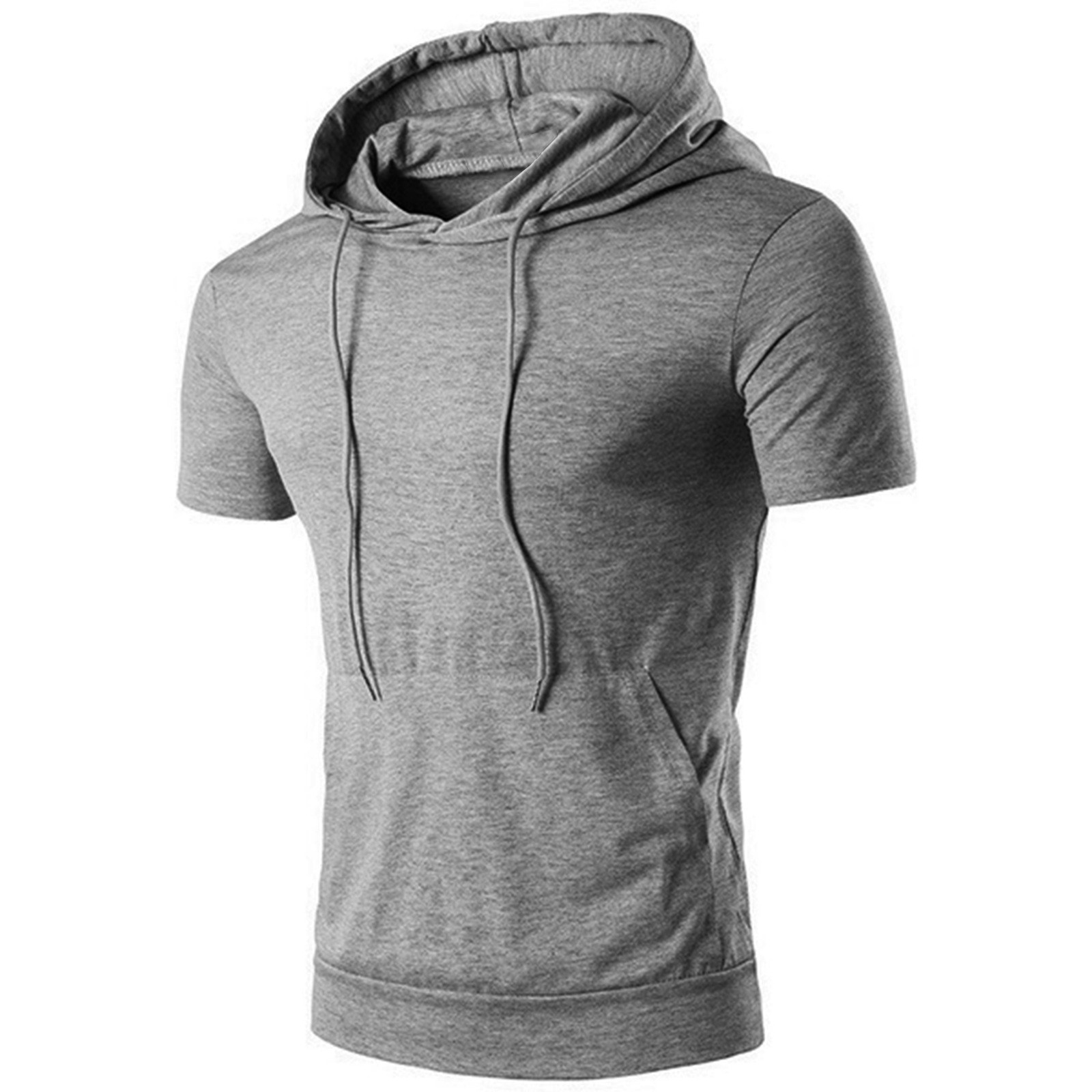 New summer solid color hooded casual sports T-shirt