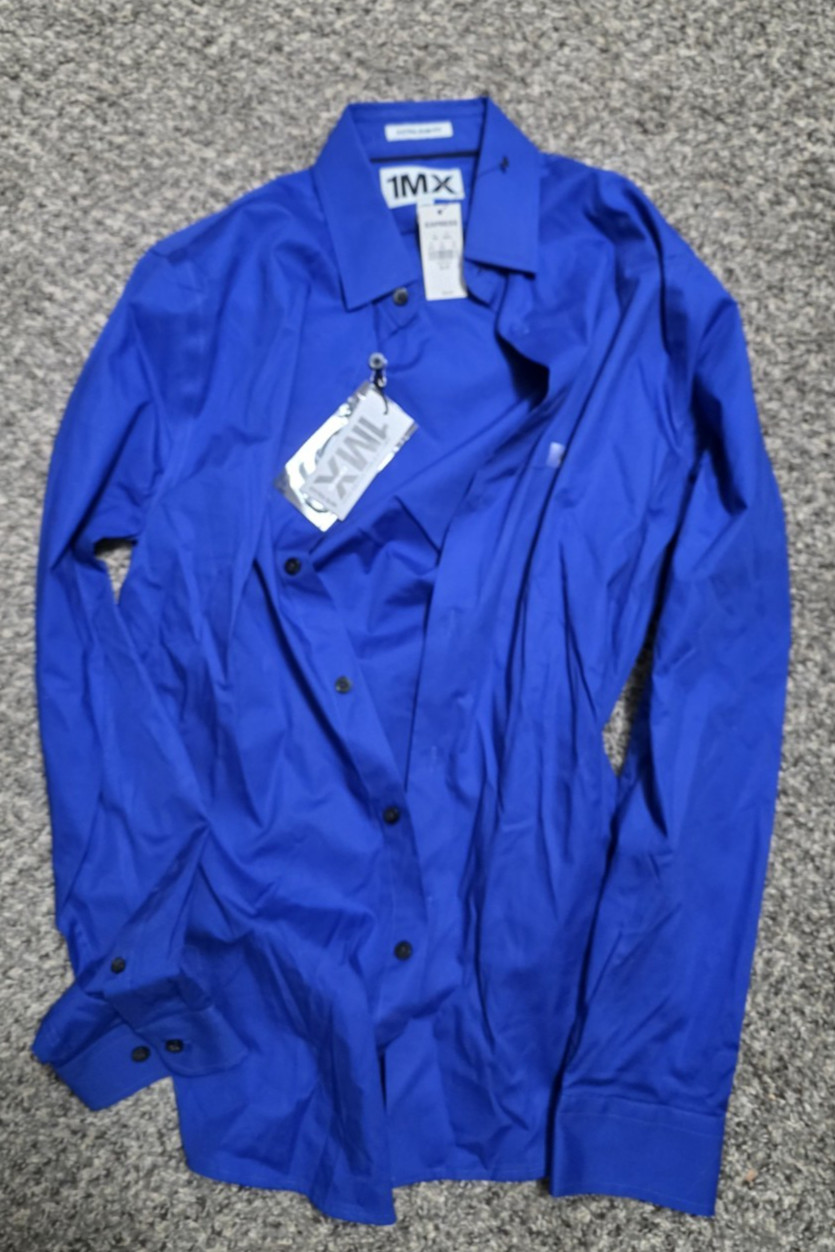Express 1MX S Extra Slim Fit Men Bright Blue 8012 Long Sleeve Button Up Shirt