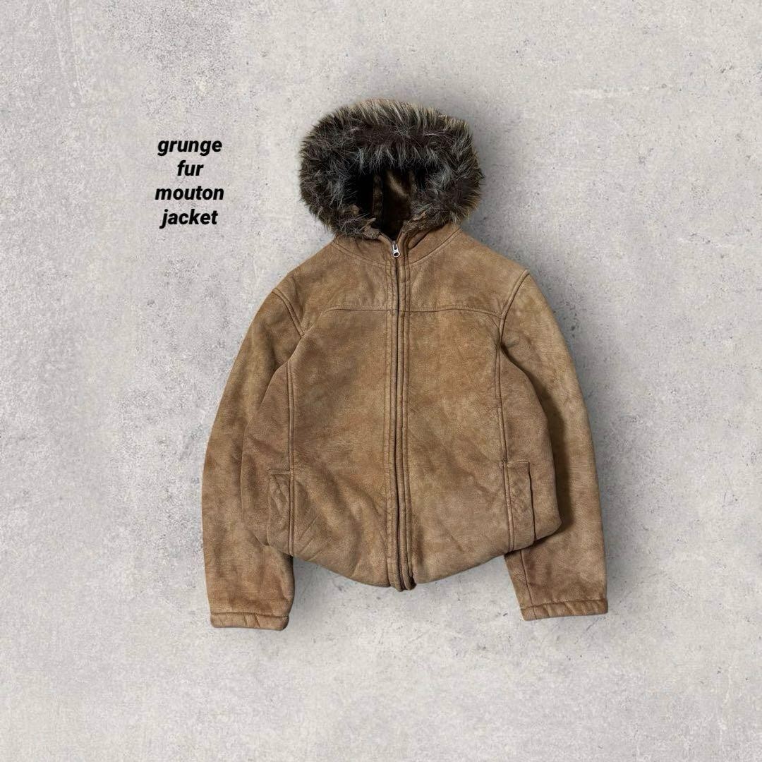 Archive Grunge Fur Mouton Jacket Y2K Brown Removable Fur