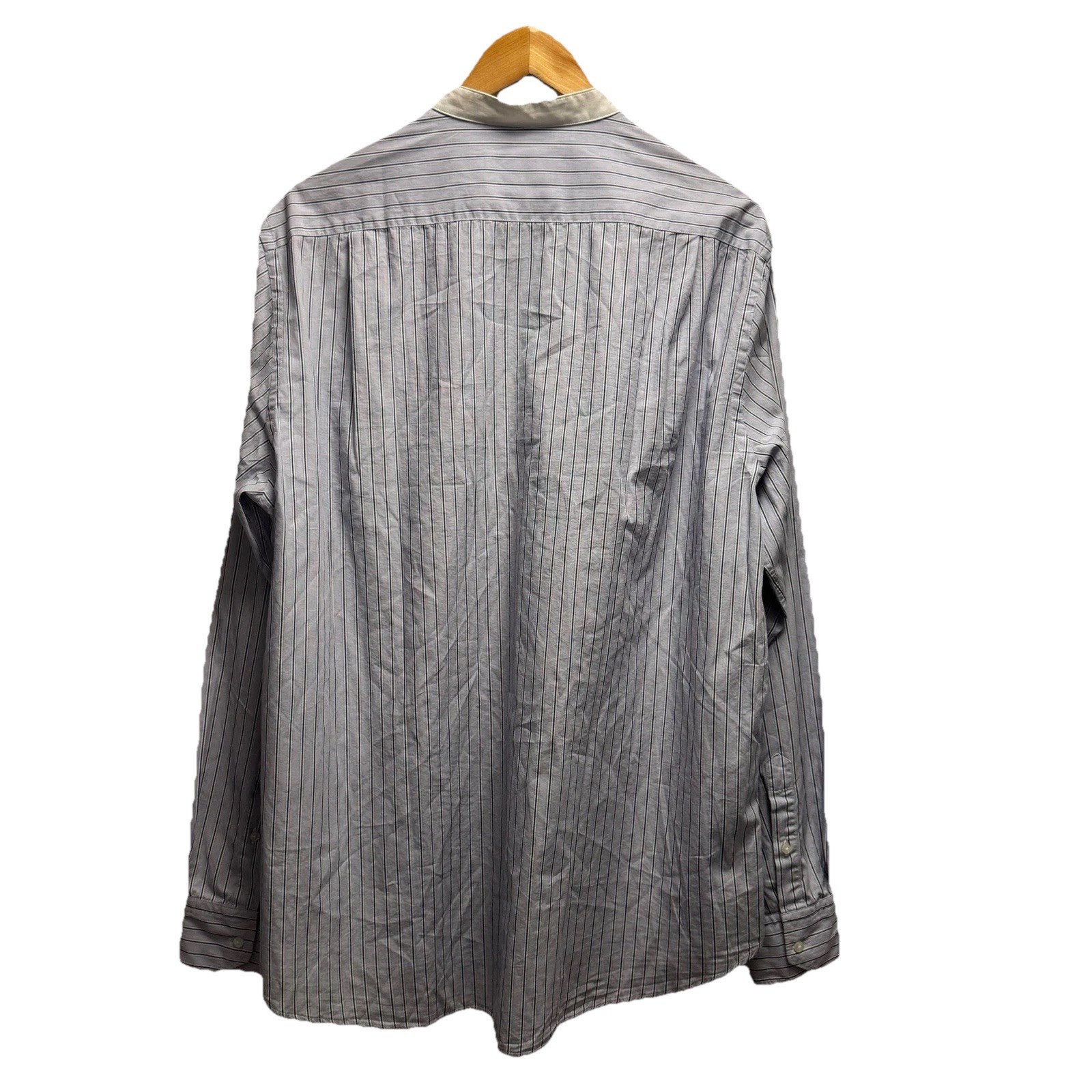 Carolina Herrera Mens 17.5 Purple/White Striped Band Collar CH Logo Cotton Shirt
