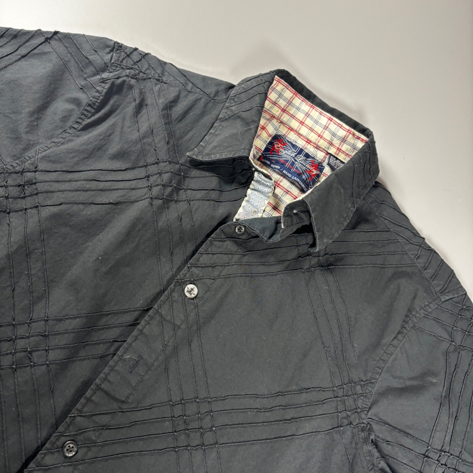 English Laundry Mens Black Short Sleeve Button Up Shirt Size M Crest Logo