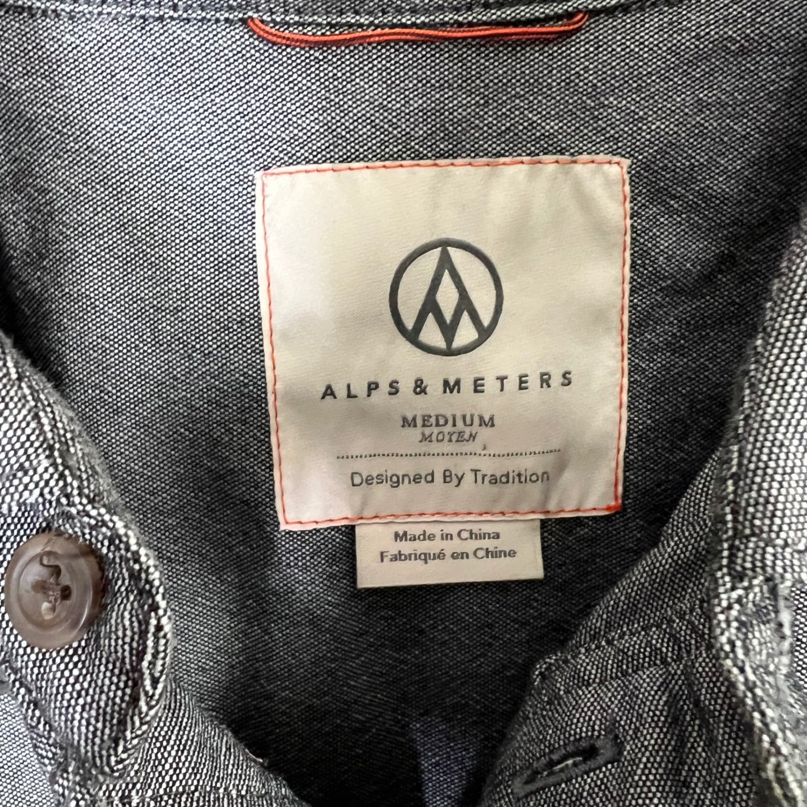 Alps & Meters Merino Wool Blend Button Down Shirt Grey Black Medium MANY FLAWS