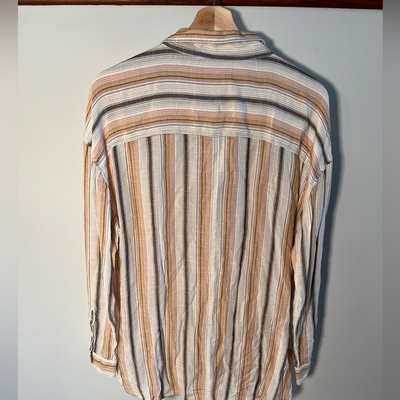 American Eagle Outfitters Men’s Striped Button Down Shirt – Cream, Tan, Brown