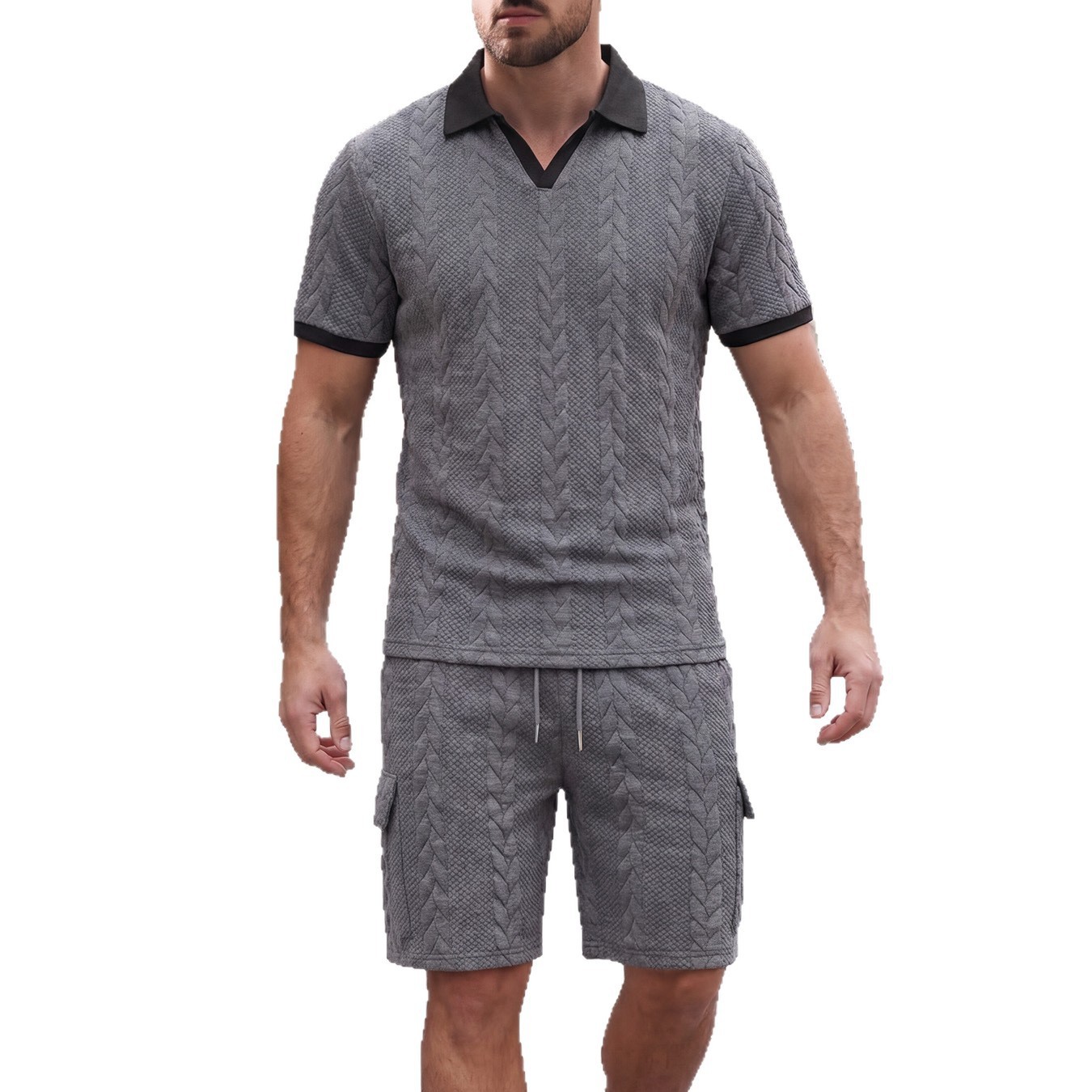 Trendy Jacquard V-neck Lapel Men’s Top