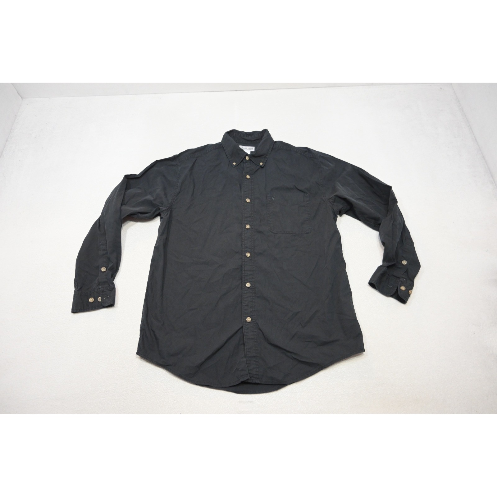 Carhartt Button Up Shirt Mens Large Black Long Sleeve Cotton Workwear Excellent