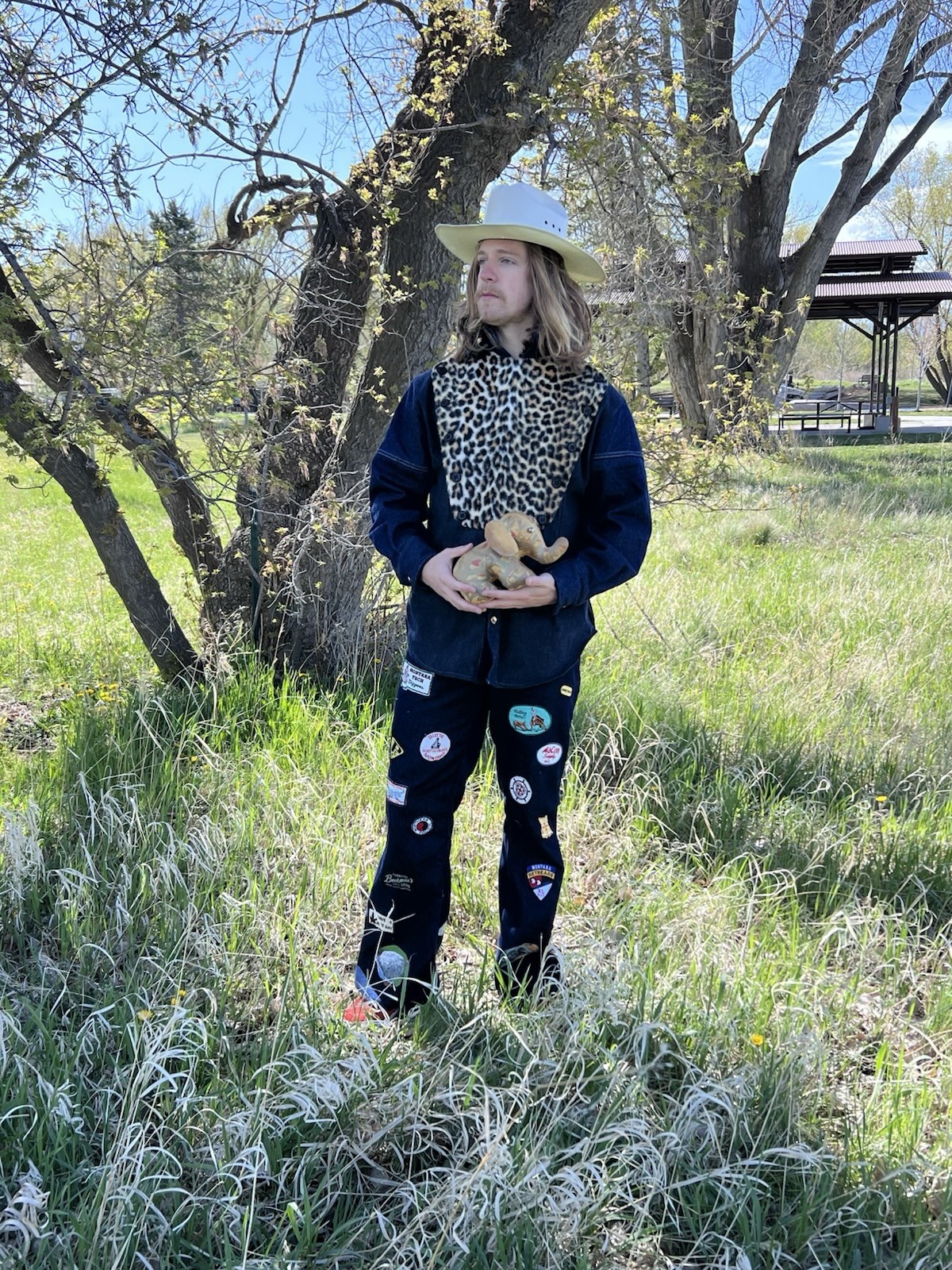 Western Bib Shirt Cheetah & Denim By A Herman USA L US Seller