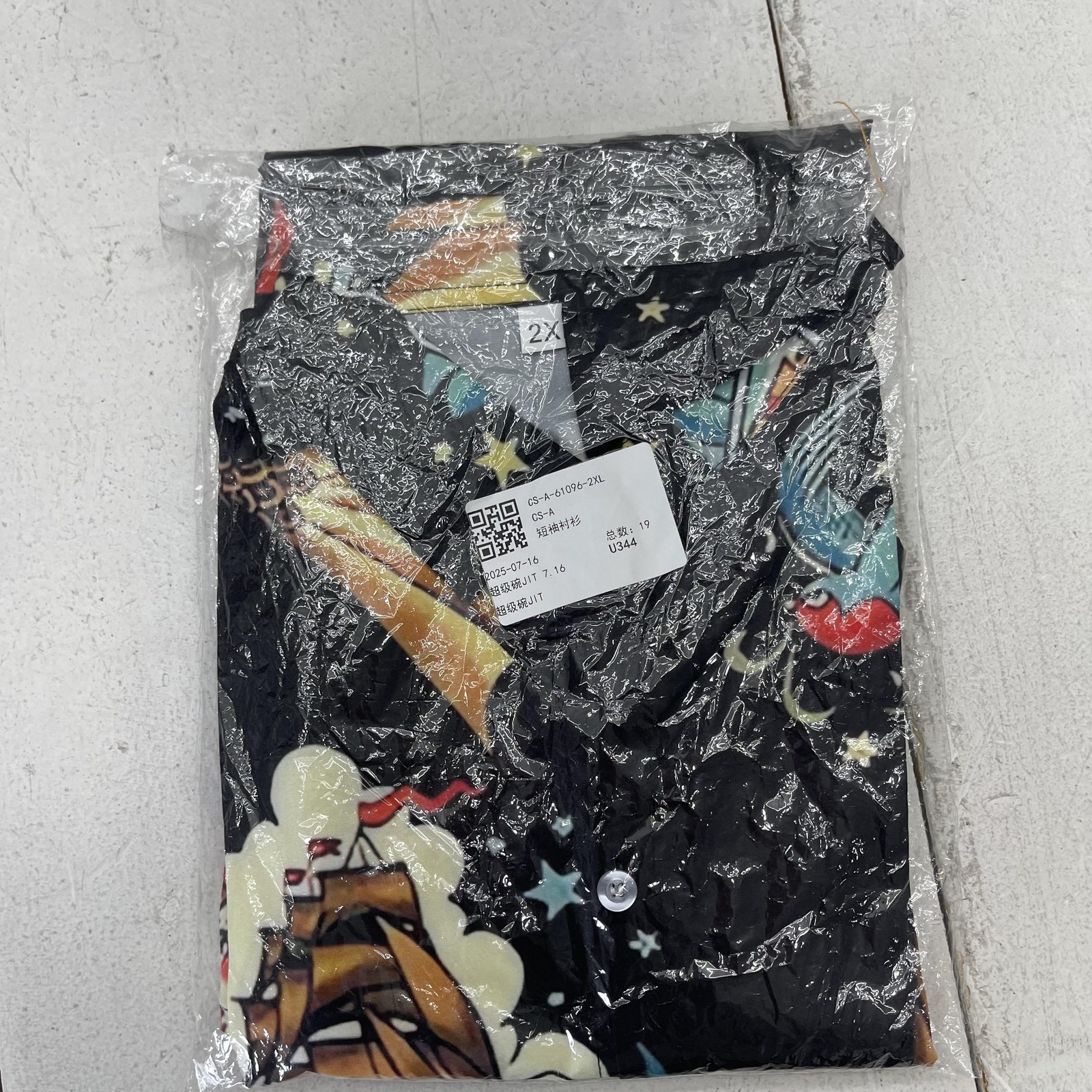 Shirt Mens 2XL Black Nautical Mermaid Tattoo Button Up Short Sleeve Pinup Sailor