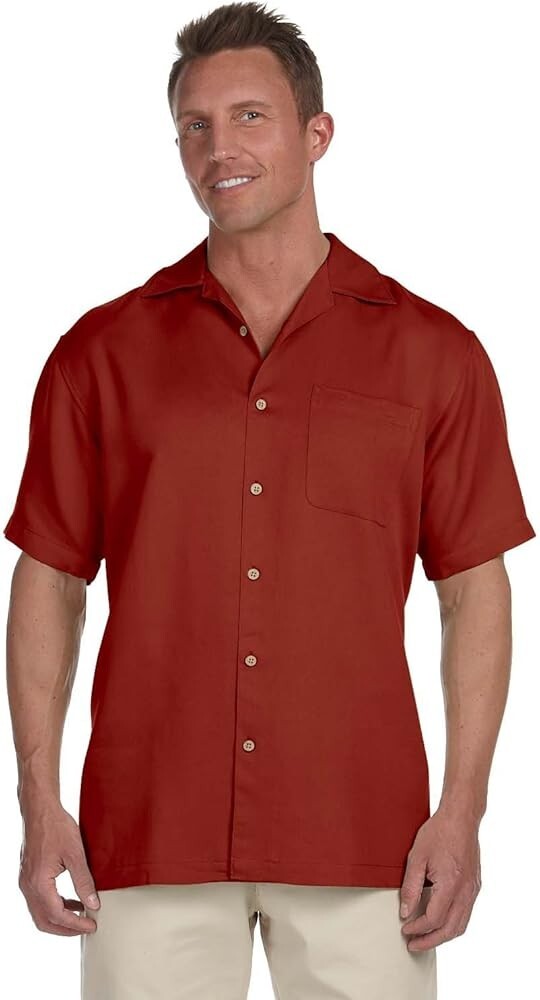 Harriton Men’s Chest Pocket Short Sleeve Barbados Textured Red Shirt M570 3XL