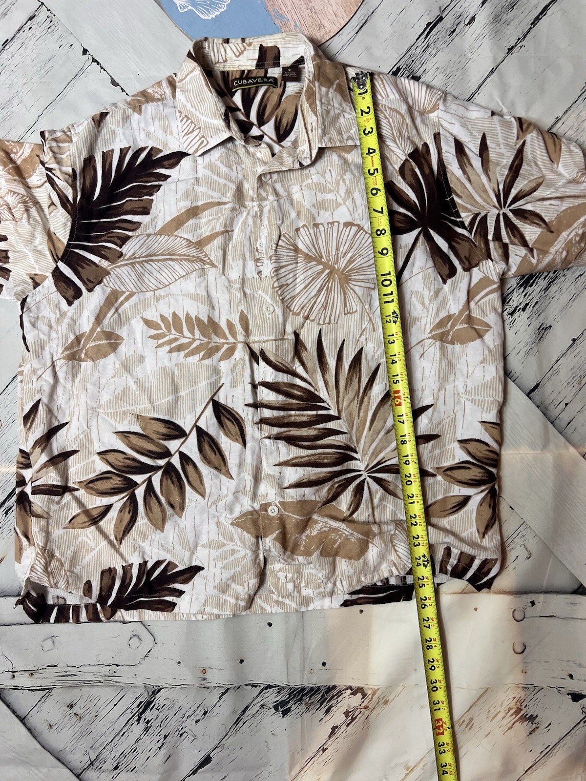 Cubavera Men’s XL Linen Rayon Woven Hawaiian Tropical Floral Button-Up Shirt