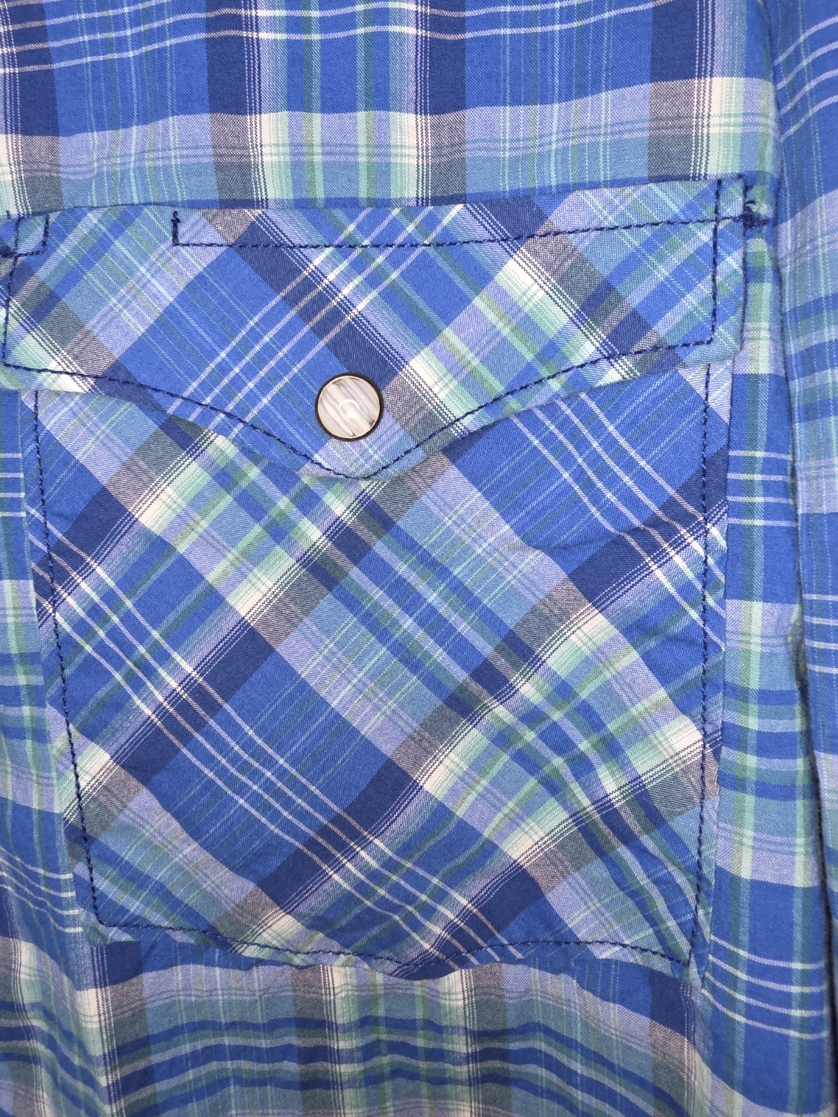 Pangandle Mens Long Sleeve Blue Plaid Pearl Snap Button Down Western Cowboy Med