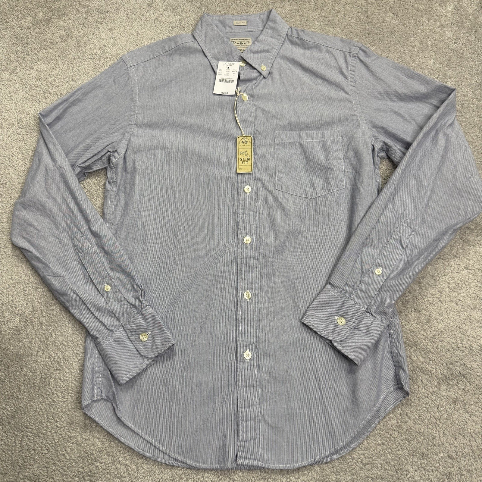 J.CREW Factory Shirt Men’s Small Slim Fit Blue White Striped Woven Cotton NWT