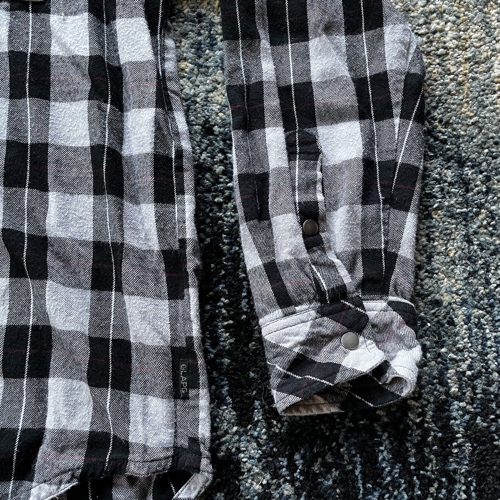 LA Police Gear Lightweight Flannel Black Grey Men’s L Cotton Rayon Snap Button