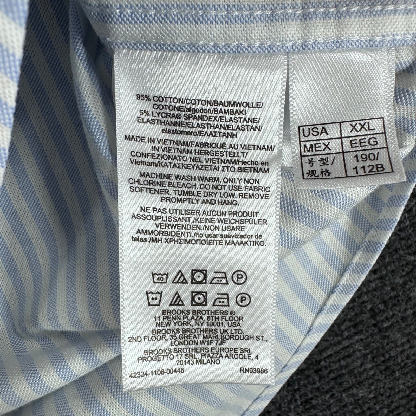 Brooks Brothers Button Down Mens XXL 2XL Blue Striped Non-Iron Stretch Shirt