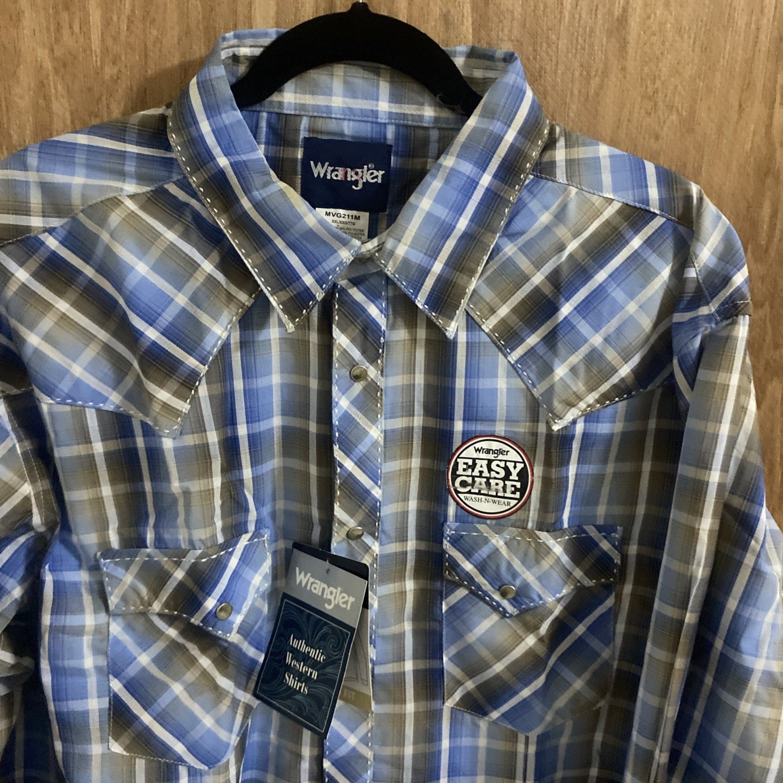 Wrangler Western Shirt Men’s XXL Pearl Snap Long Sleeve Easy Care Green/Blue