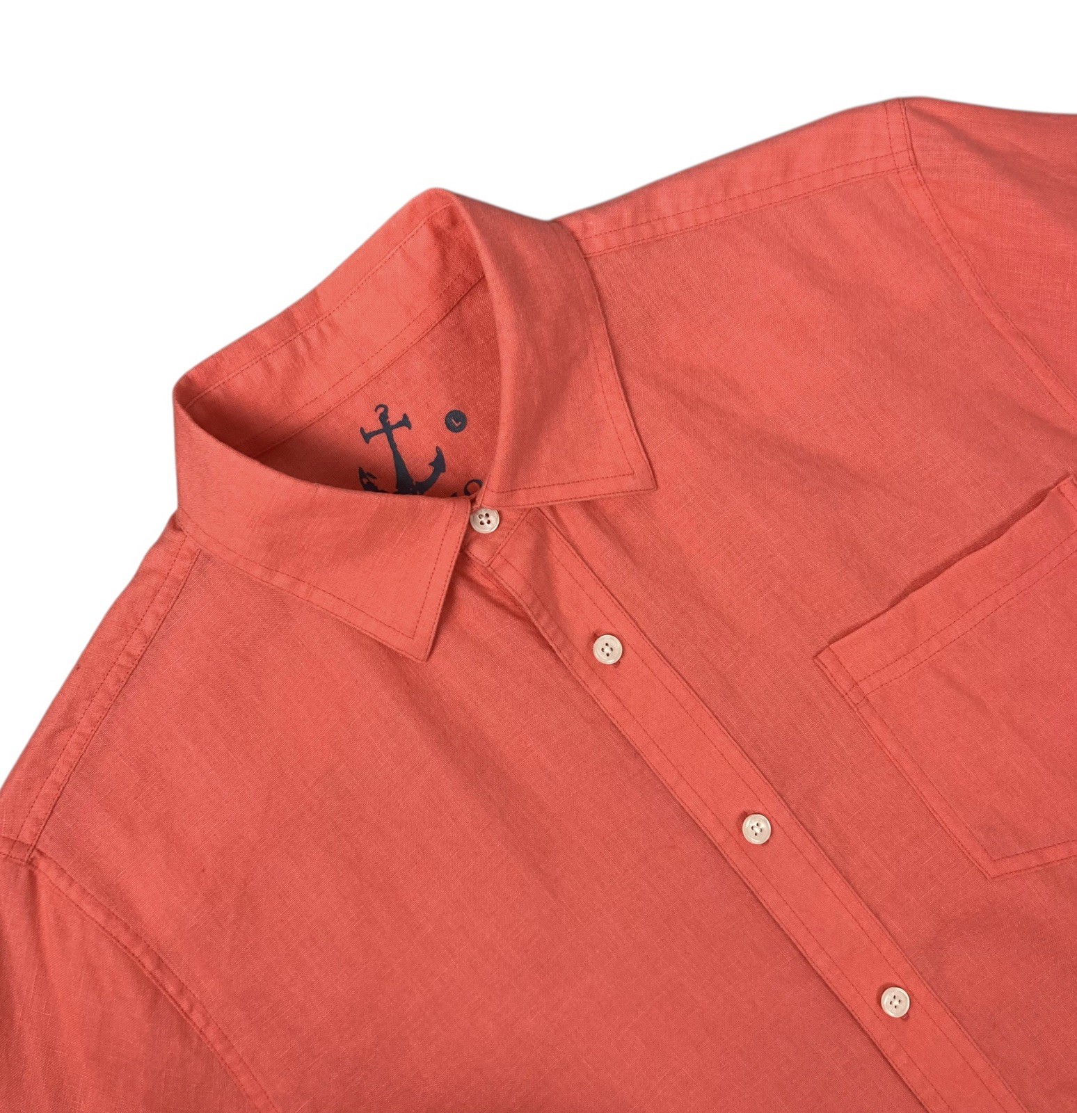 HIHO BEACH FIT 100% Linen SS Shirt Mens L Orange Solid Button Up Pocket NICE