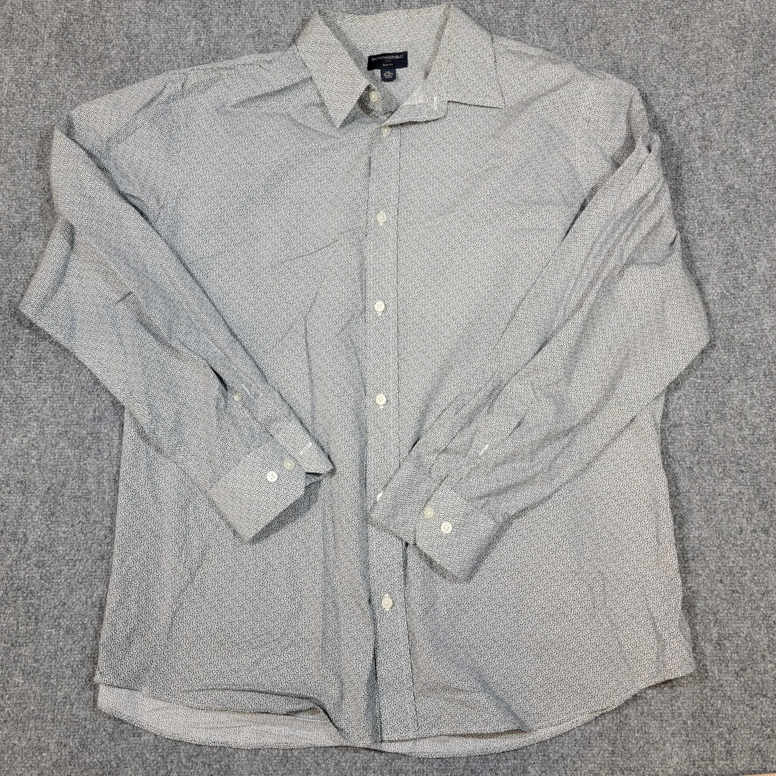 🇺🇸 Banana Republic Mens Shirt 18-18 1/2 Black white Slim Fit Button Down