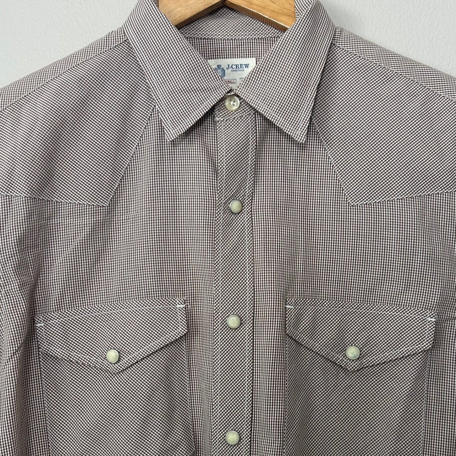 J.Crew Shirt Mens Small Brown Check Western Pearl Snap Long Sleeve Cotton Rugged