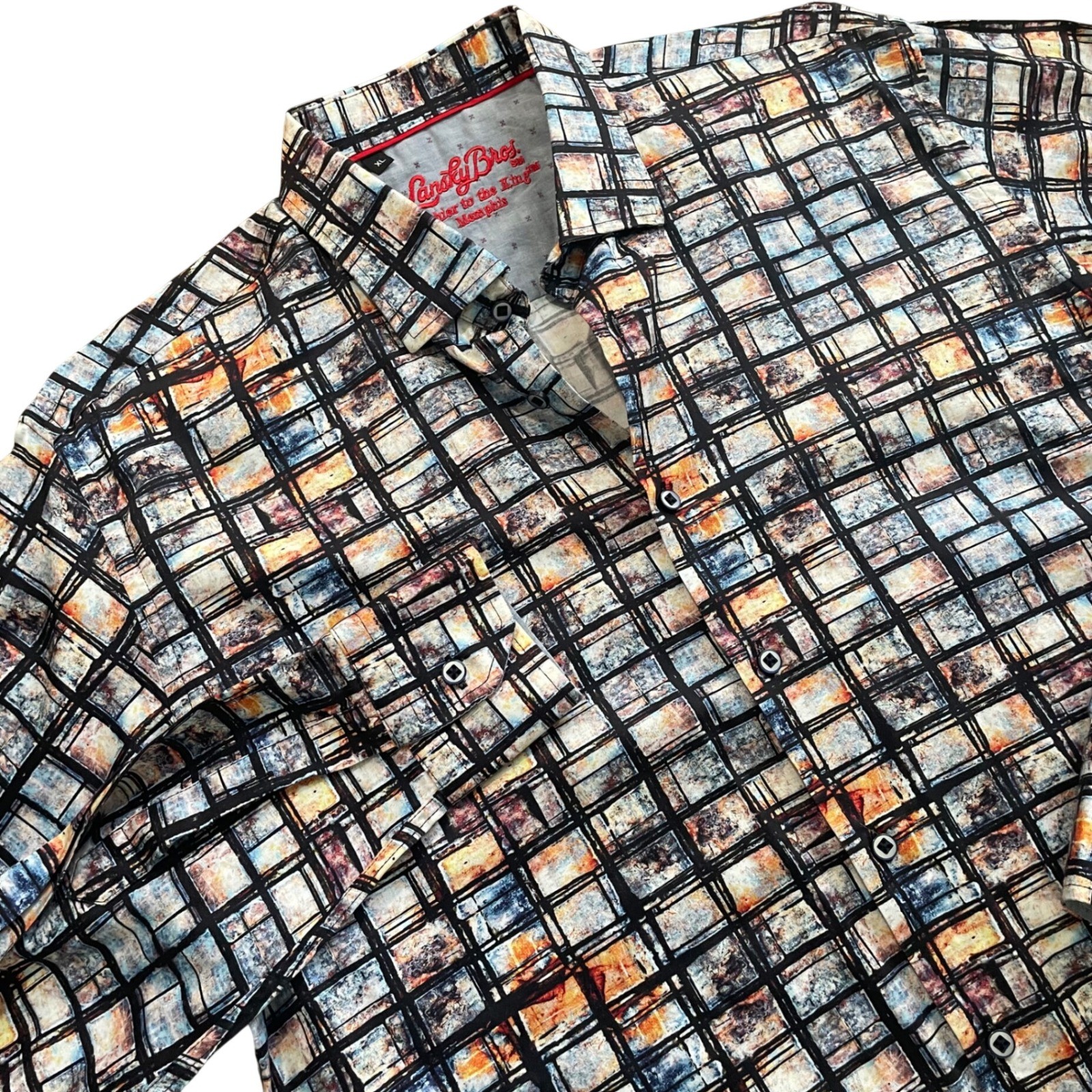 Lansky Bros Memphis Multi Color Abstract Grid Cotton Button Down Shirt Mens XL
