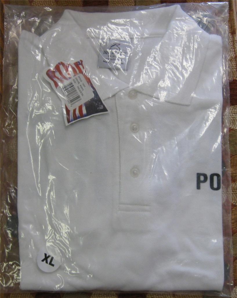 NEW 100% Cotton White 3 Button Golf Polo Shirt Front & Back POLICE Choice Size!!
