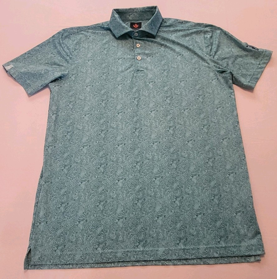 DONALD ROSS SPORT Deerwood country club Polyester Spandex teal Golf Polo Med.