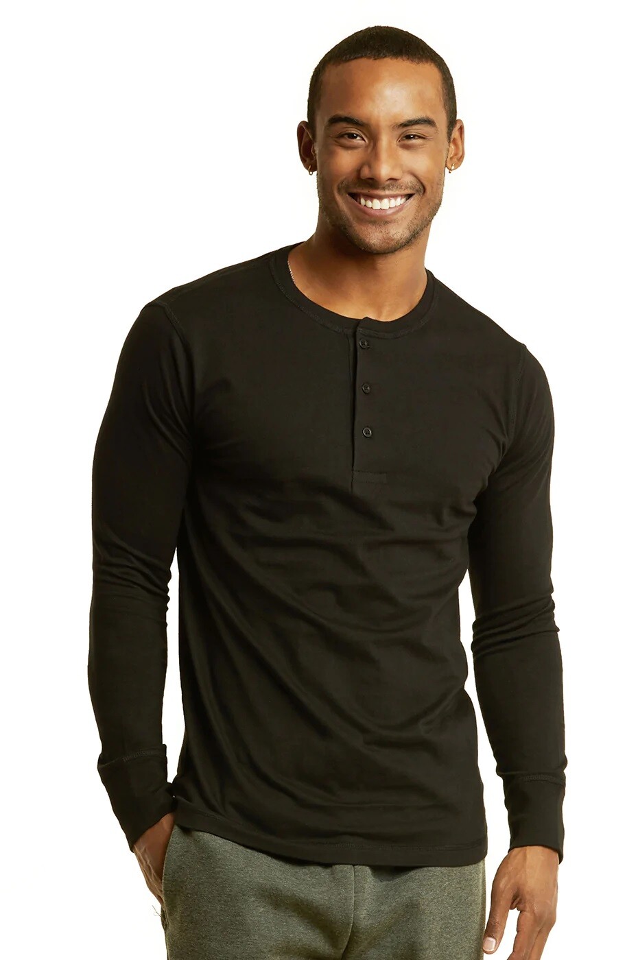 New Mens Henley Shirt T-shirts shirts Long Sleeve Cotton Pullover Comfy Button