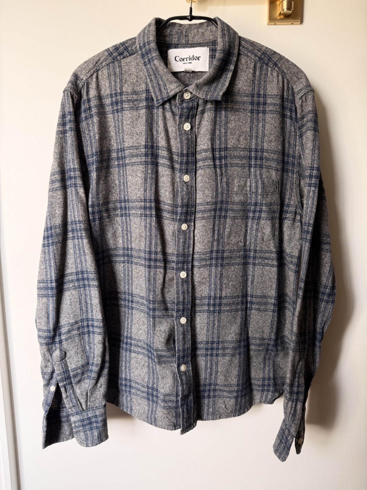 Corridor NYC Gray and Navy Plaid Flannel Shirt— Mens S