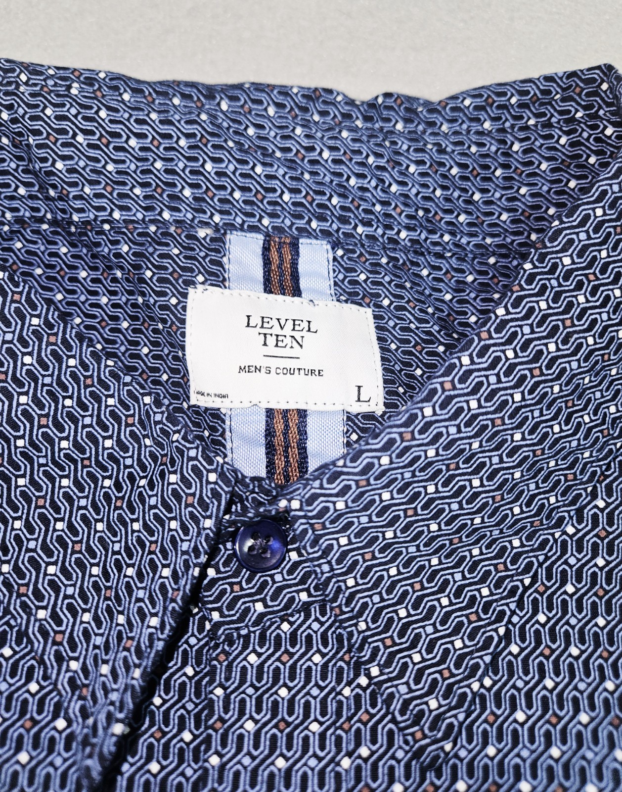 Level Ten Mens Shirt Large L Blue Geometric Couture Long Sleeve Button Up