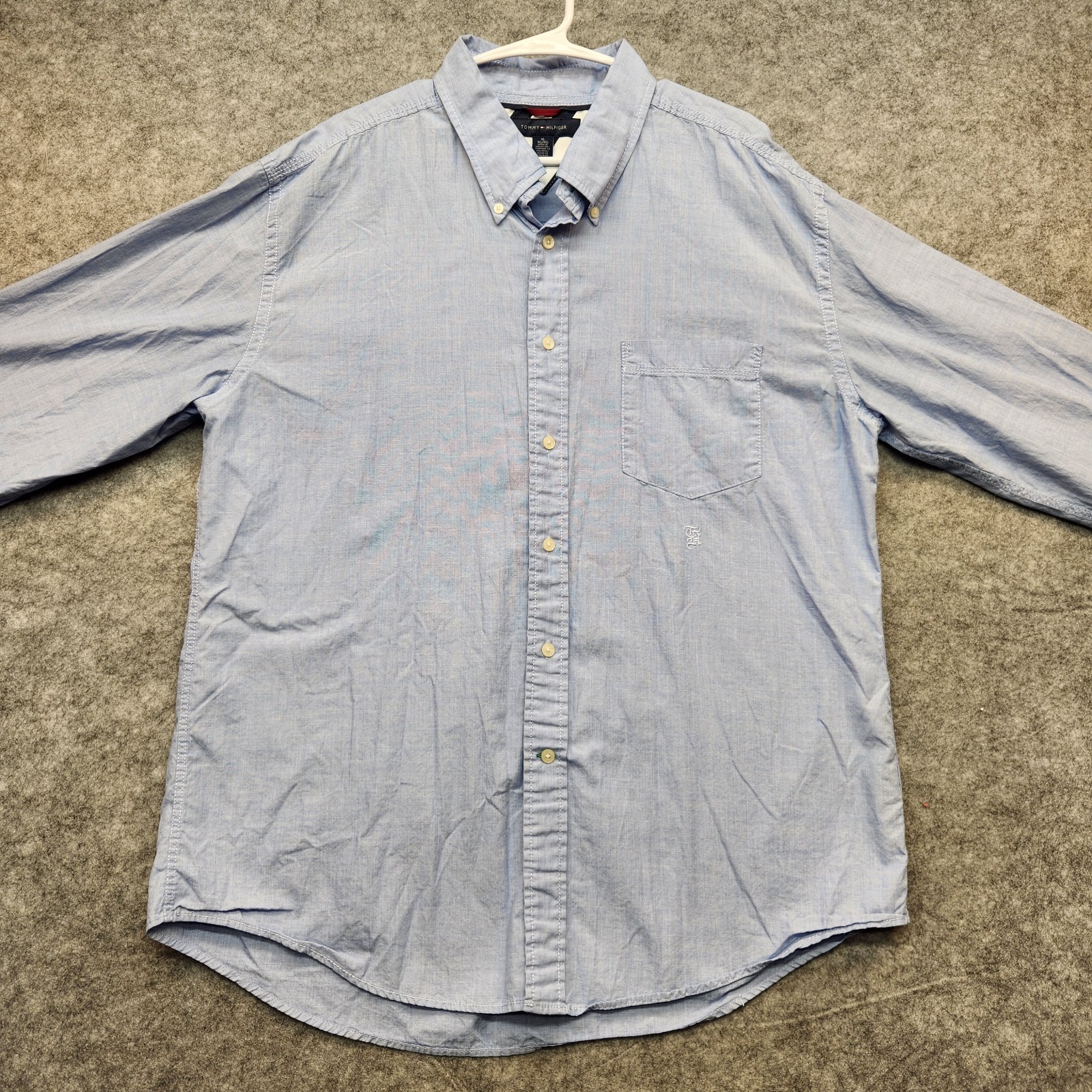 Tommy Hilfiger Mens Long Sleeve Button-Down Shirt Convertible Cuff Blue Size XL