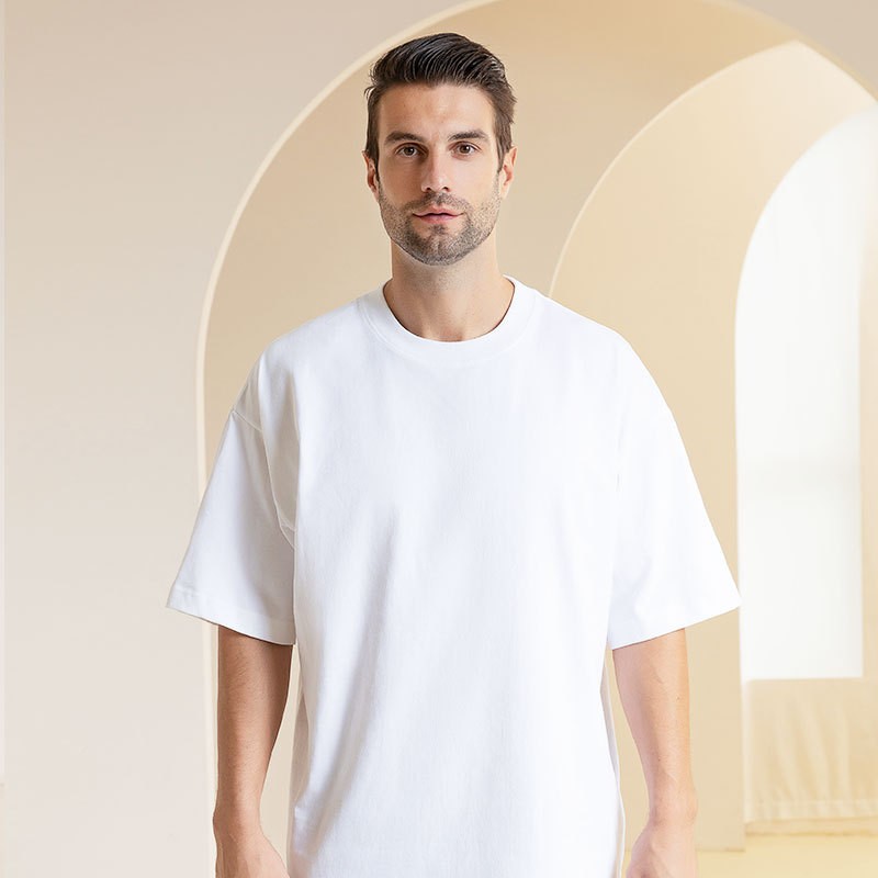Thick Drop Shoulder Solid Cotton Texture T-Shirt