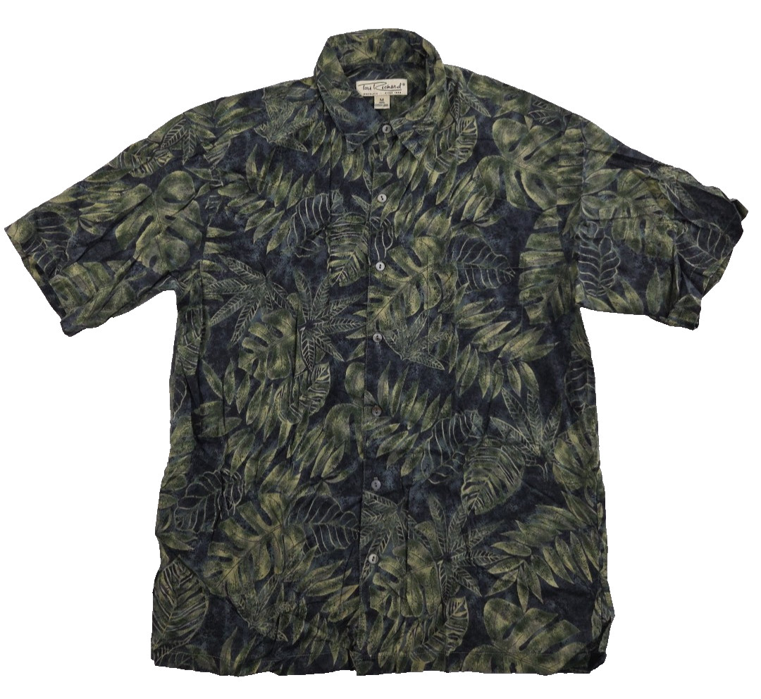 Tori Richard Mens Shirt Cotton Lawn Green Leaf Pattern Hawaiian Size Medium