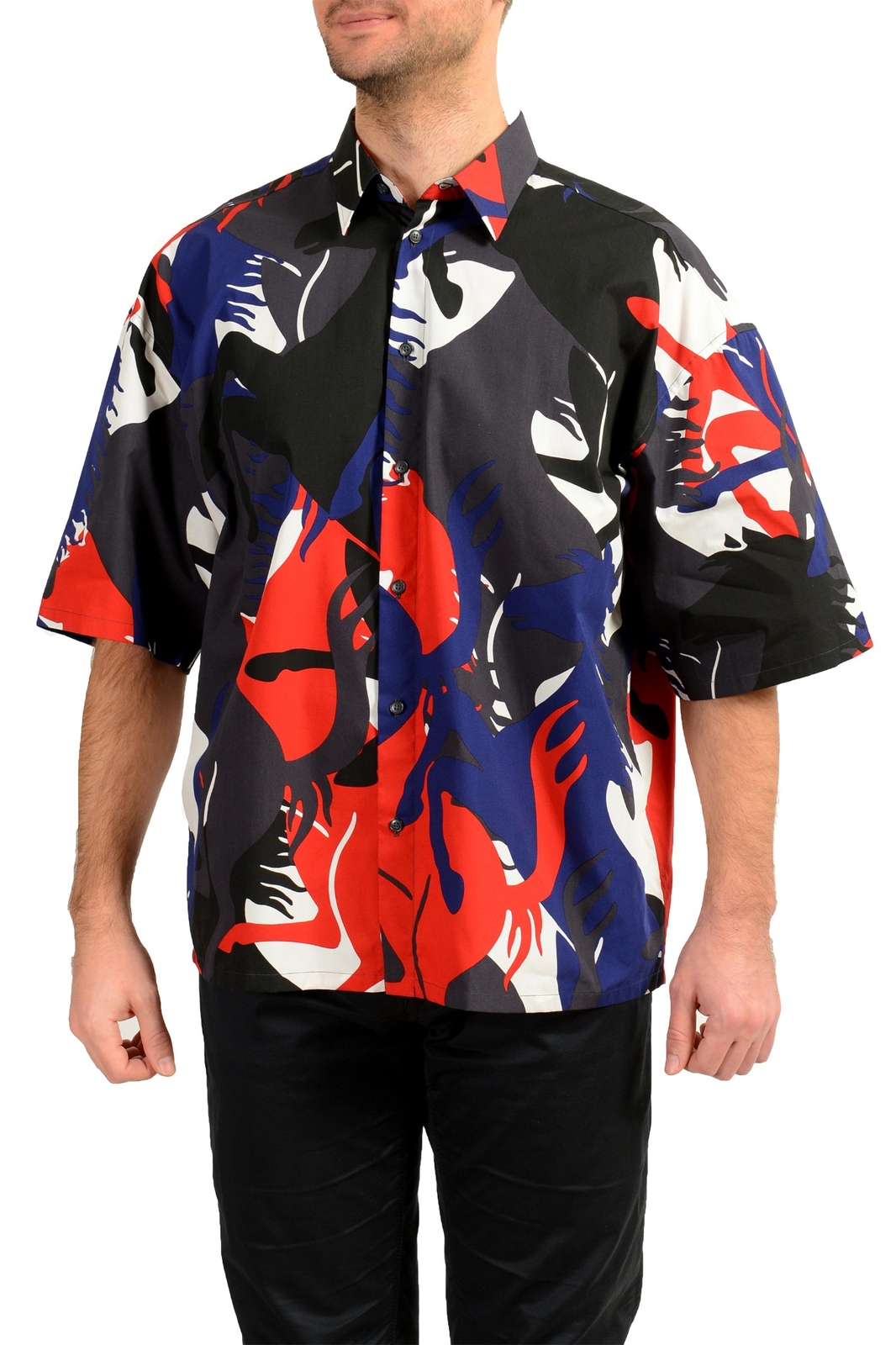 Scuderia Ferrari Men’s Camouflage Pr. Horse Print Short Sleeve Shirt US M IT 50