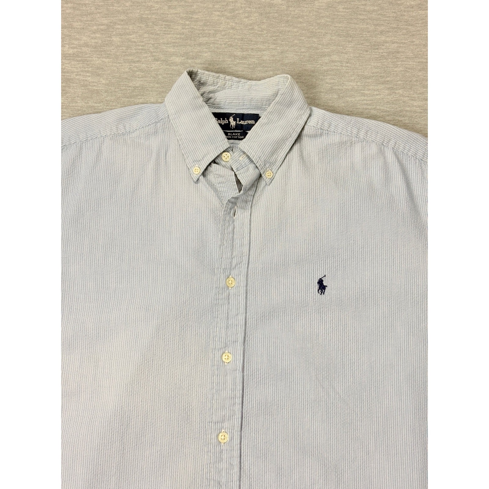 Ralph Lauren Blake Mens M Blue White Striped Short Sleeve Cotton Button Down