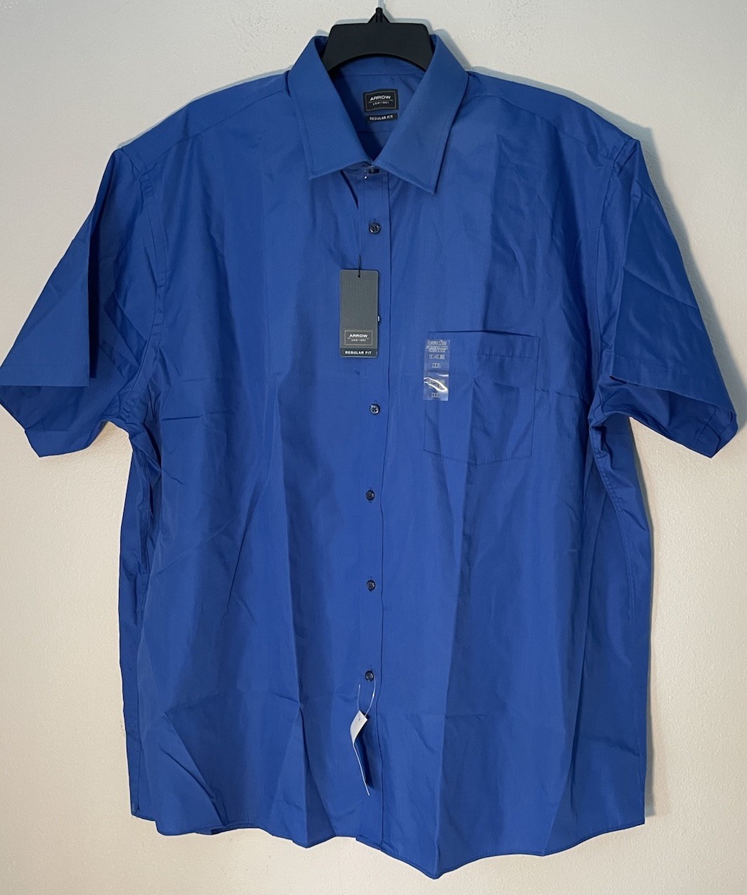 Arrow Men’s 18 X 18 1/2 XXLRegular Fit Short Sleeve Blue Button Up Shirt ￼