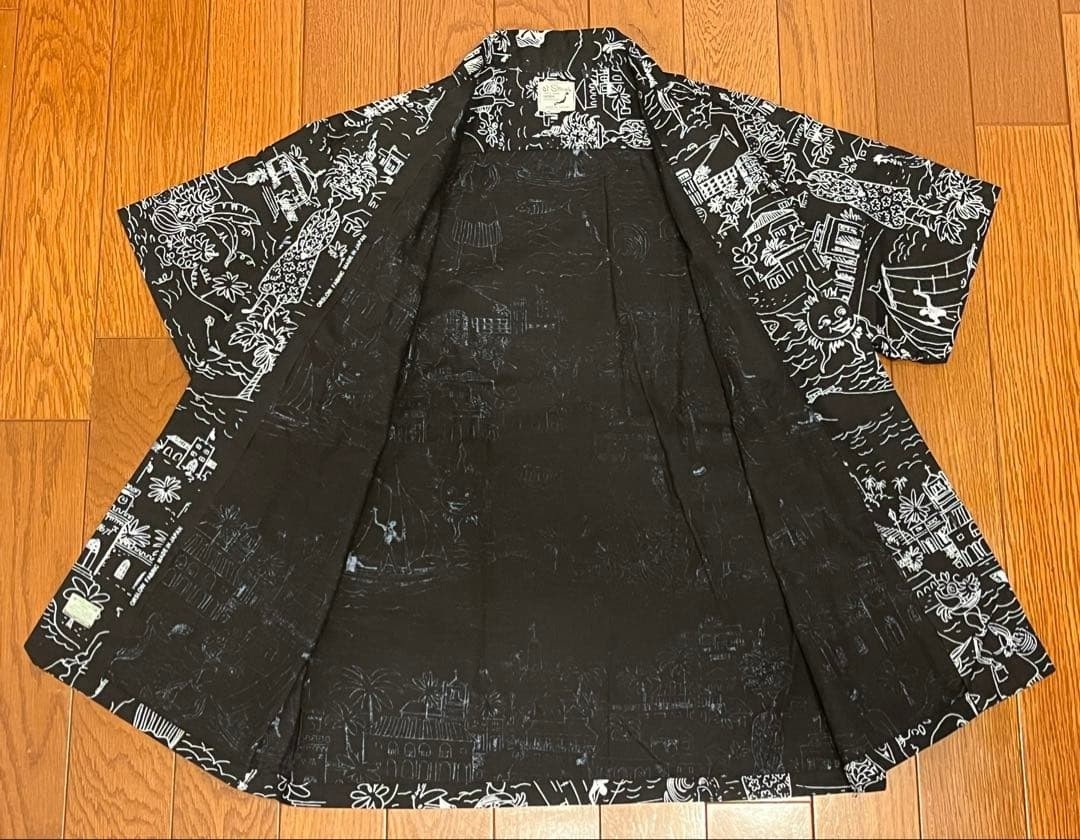 ORSLOW All Over Print Aloha Shirt Cotton Black Mens Size 2 M Made in Japan