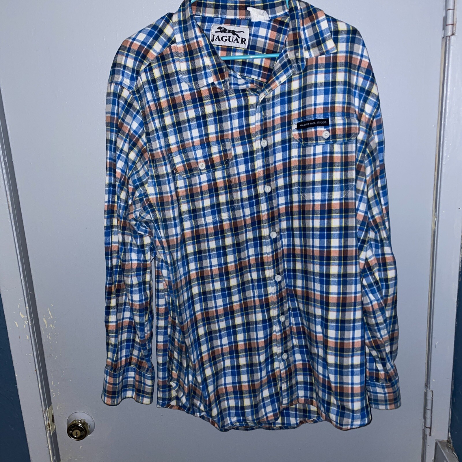 Jaguar Mens Long Sleeve Flannel Shirt Button Up Warner Bros Studio K