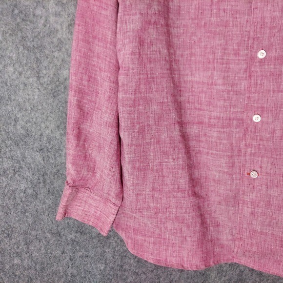 Daniel Cremieux Linen Shirt L Men Button Red Stretch Long Sleeve Oxford Casual