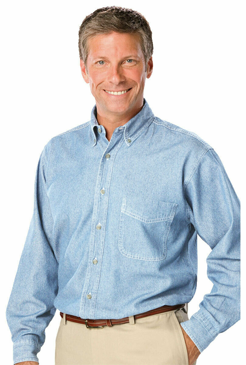 3XL Blue Generation Men’s Long Sleeve Premium Denim Faded Solid Shirt. BG8206
