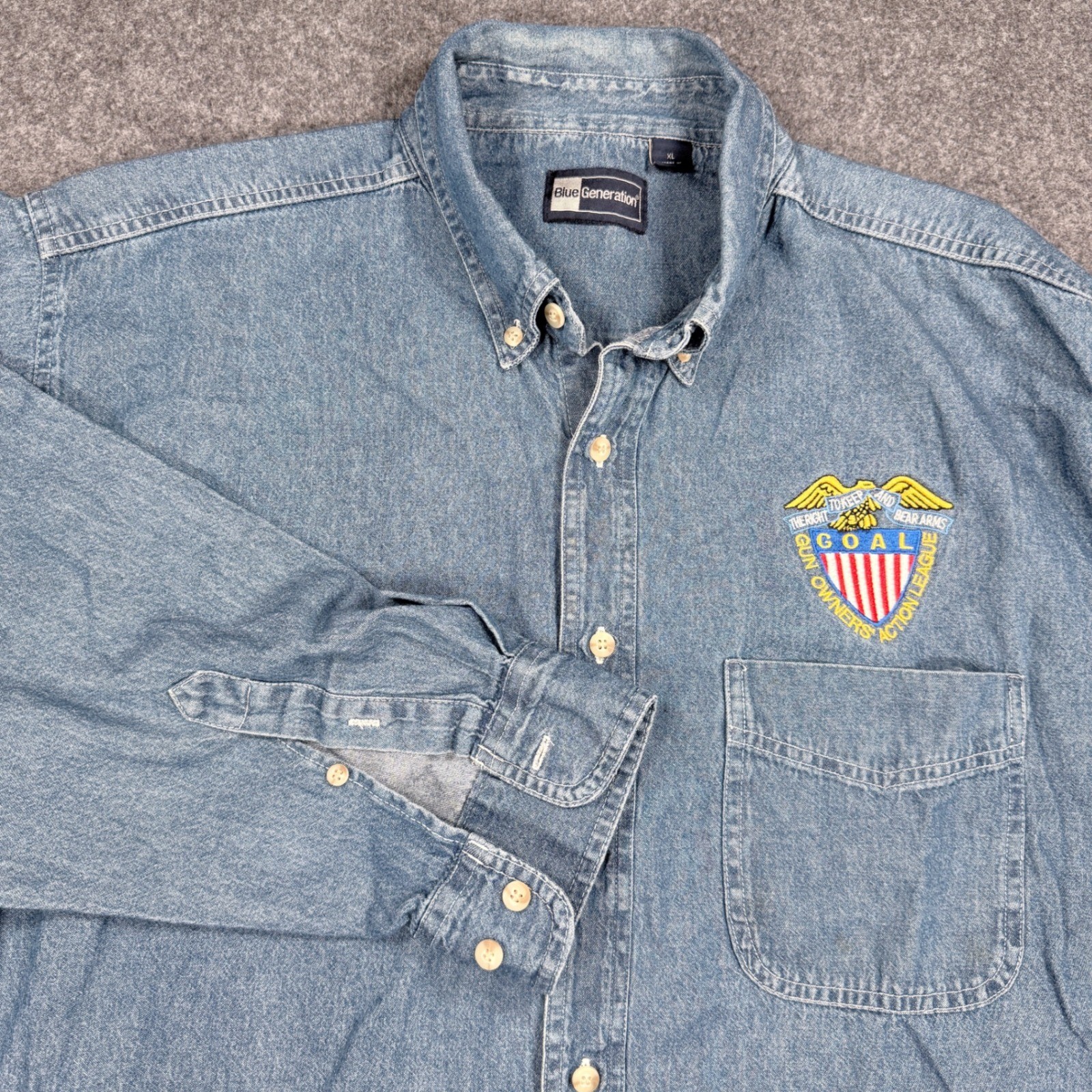 Blue Generation Mens XL Denim GOAL Gun Owners Action League Shirt Blue