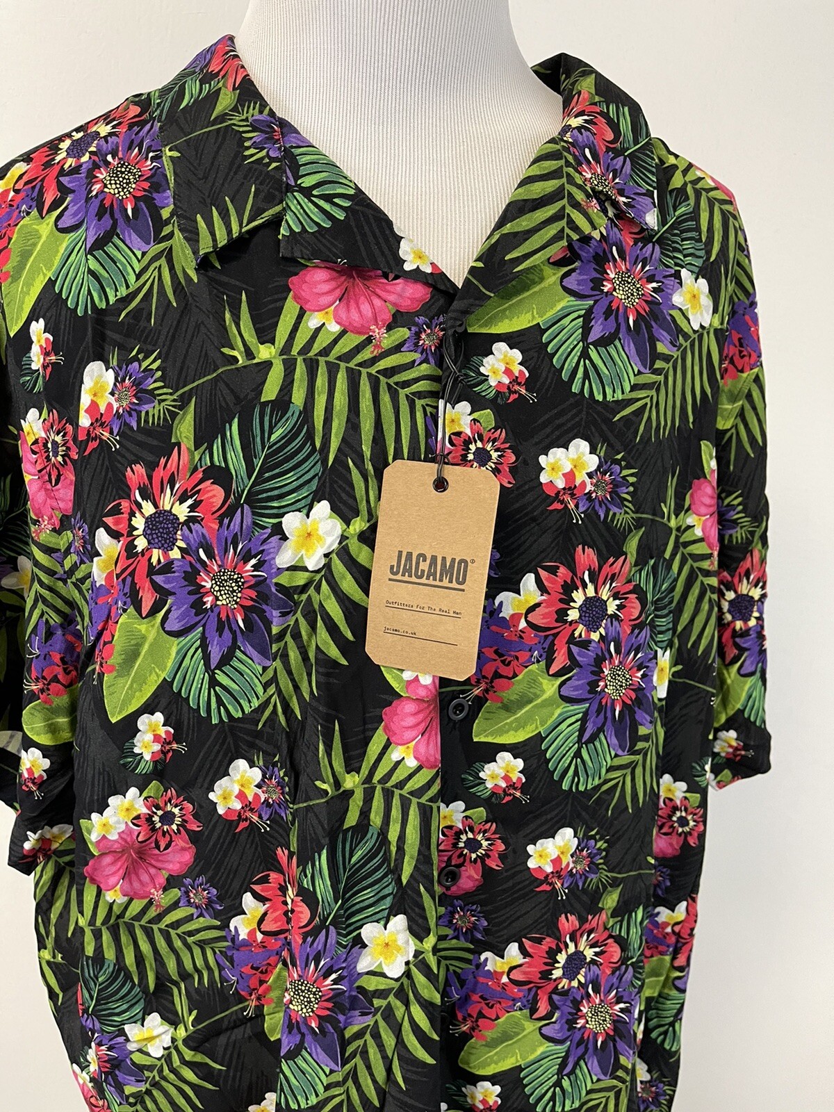 Jacamo Shirt Men’s 3XL Button Up Floral Viscose Hawaiian Short Sleeve Green N128