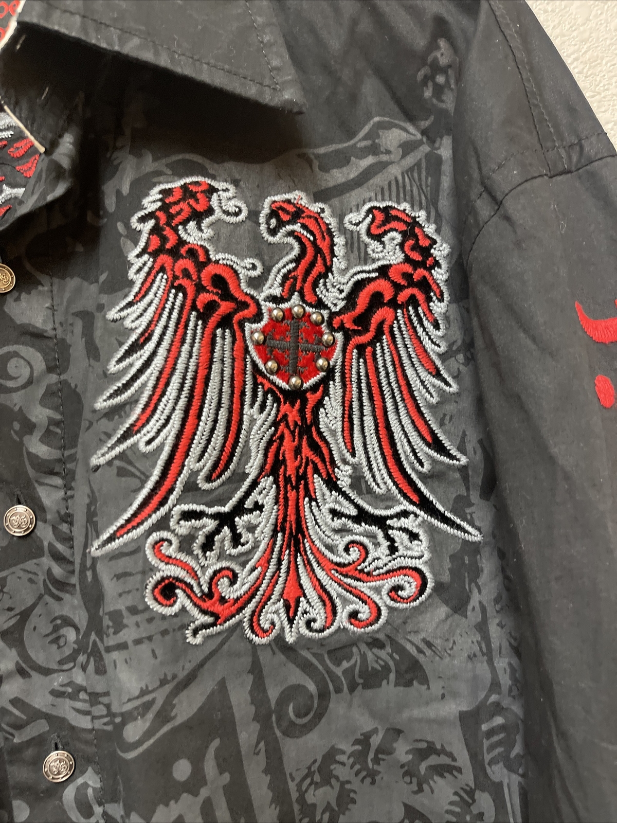 Rebel Spirit Mens Black Red Velvet Phoenix Embroidered Sz XXL See Pictures