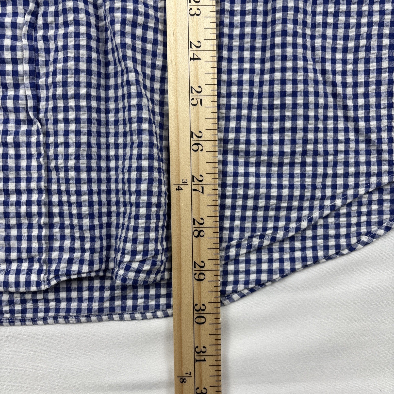 Polo Ralph Lauren Button Down Shirt Large Blue Gingham Seersucker Orange Pony