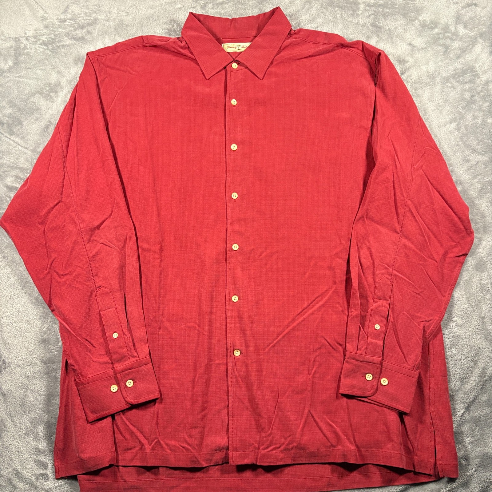 Tommy Bahama Shirt Mens 2XL Red Silk Stretch Everyday Wear Side Slit Button Up