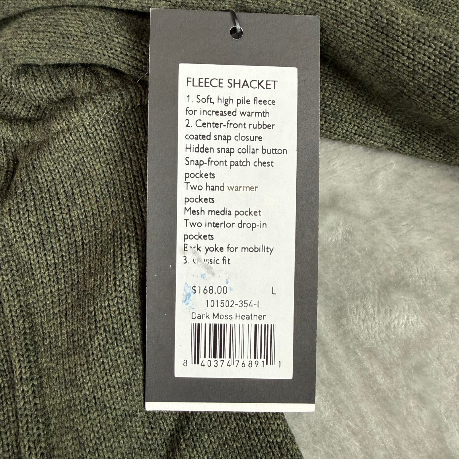 Rhone Fleece Shacket Mens Large Dark Moss Flap Pockets Snap Soft Warm $168 NWT