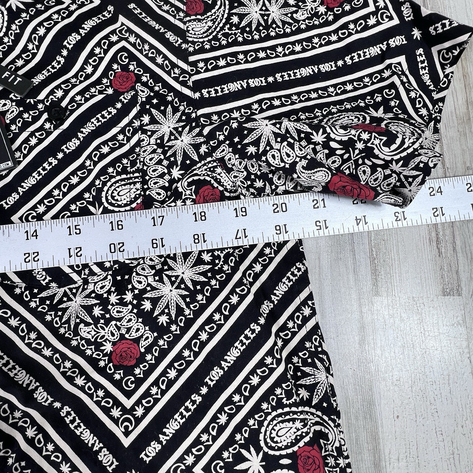 Eighty Eight Button Up Shirt Short Sleeve Black White Red With Hidden Pot Leaf