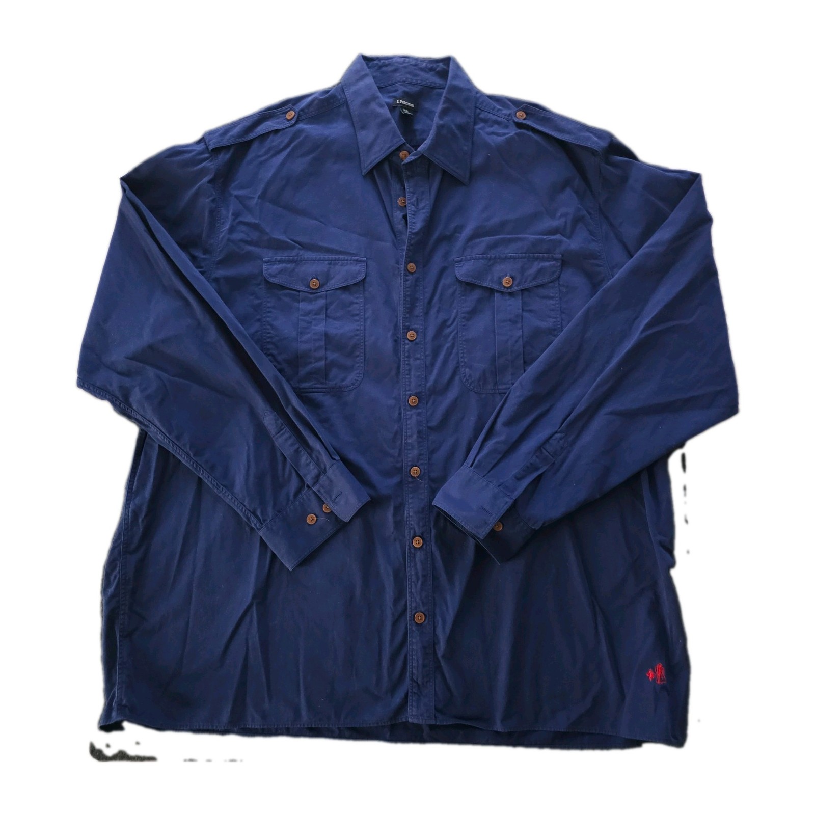 J Peterman Officer & Gentleman Field Shirt Outdoor VTG Mens XXL Blue Cotton