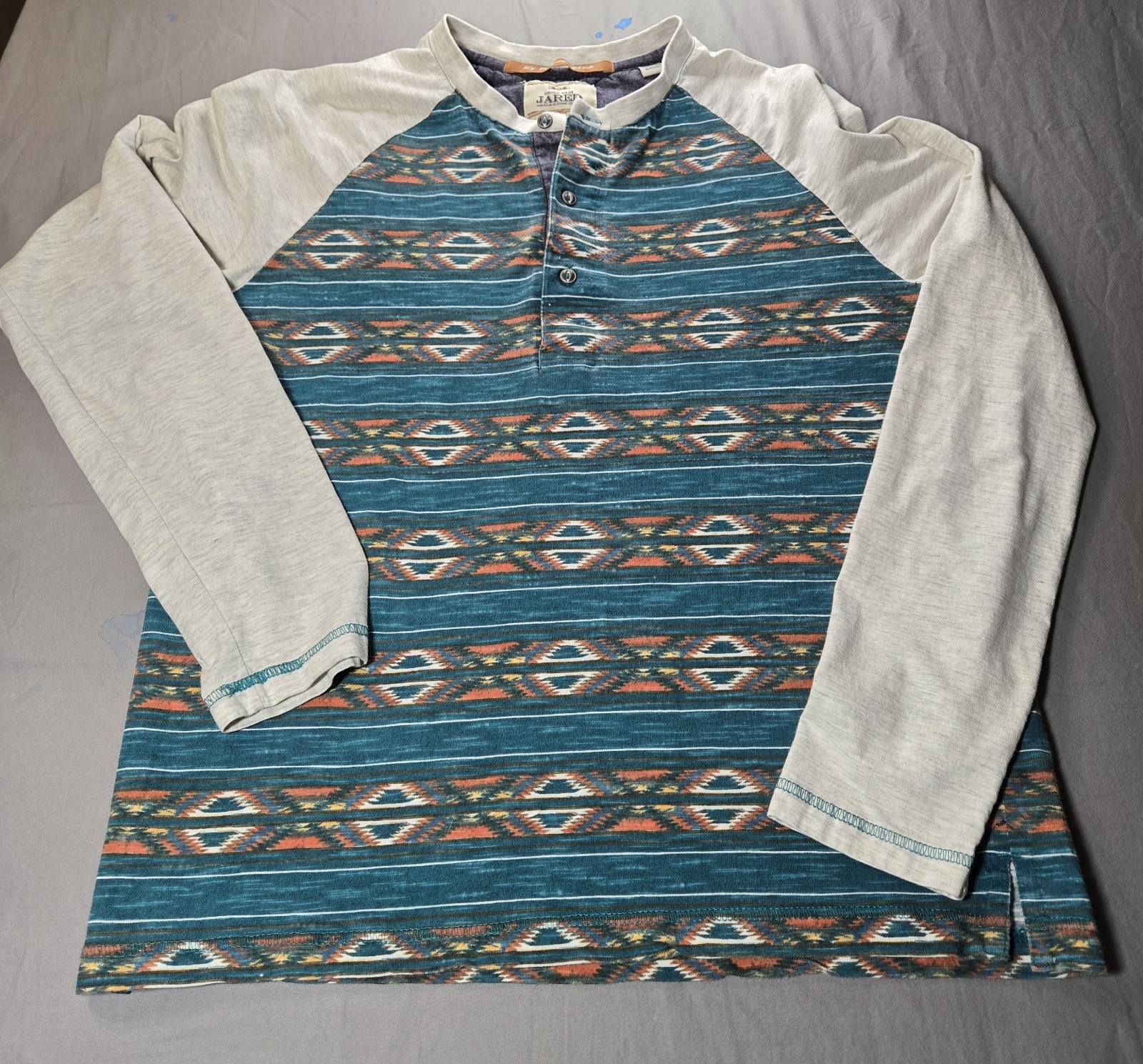 Jared American Clothing Co Made Men’s M Southwestern Aztec Henley Shirt Teal
