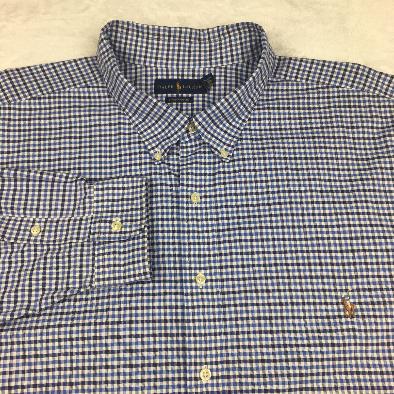 Ralph Lauren Dress Shirt Mens 4XB Blue/White Check Stretch Oxford Long Sleeves